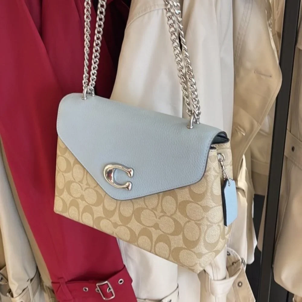 Coach Tammie Shoulder Bag In Signature Canvas Light Khaki / Light Teal - Picture 12 of 16